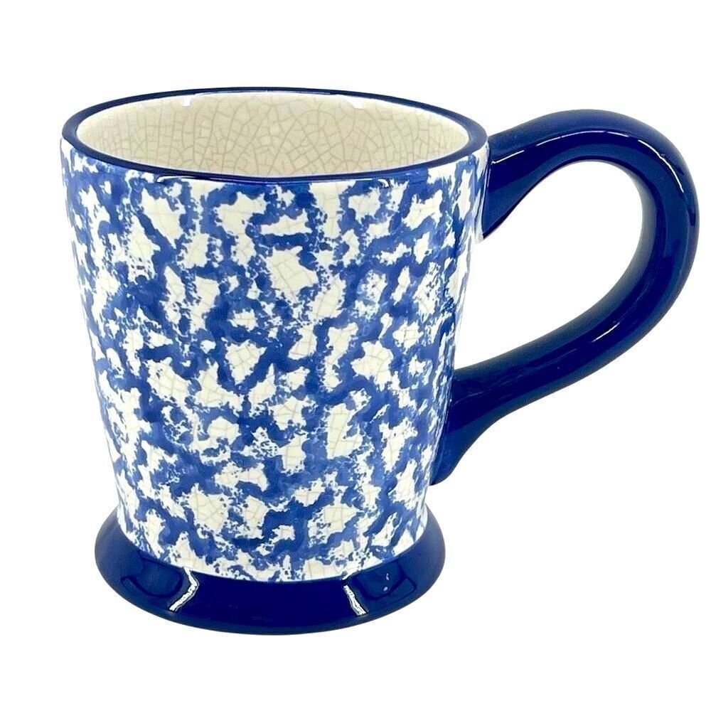 Vintage Two Bears Pottery Stoneware Coffee Mug Blue White Speckled Design